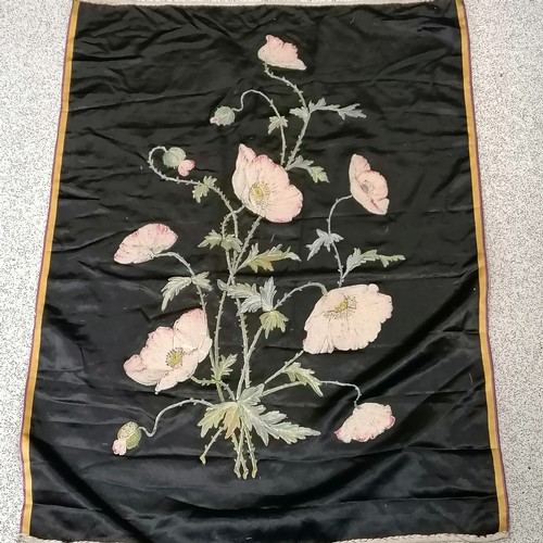 412 - Antique silk picture with silk painted flowers 23