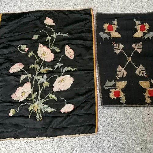 412 - Antique silk picture with silk painted flowers 23