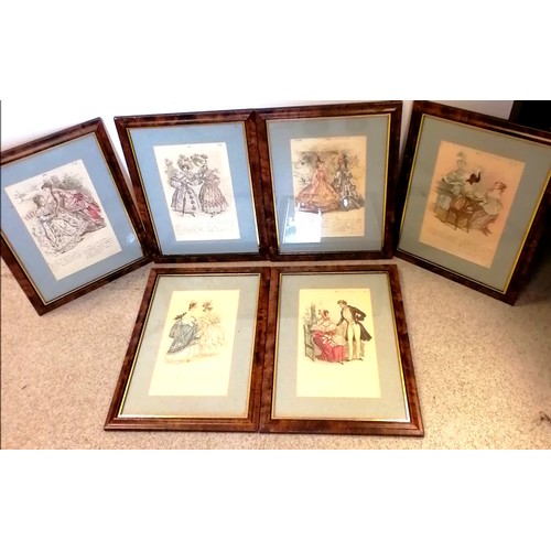 561 - 6 x framed antique hand tinted French fashion prints - 12