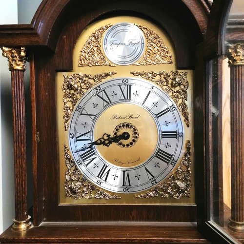 581 - Richard Broad, Bodmin, Cornwall oak cased vintage grandfather clock with leaded glass door & brass /... 