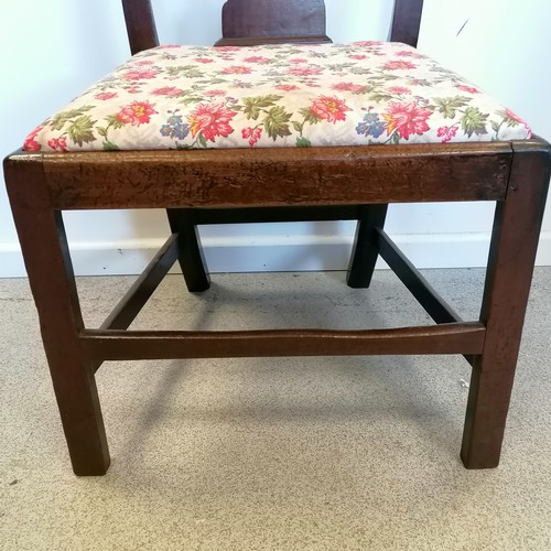 596 - Antique (18th century) mahogany stretcher based side chair with drop in seat. in good condition