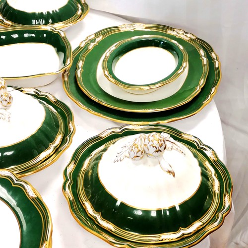 621 - Spode Harrogate 12 place setting of dinner plates, side plates, soup bowls & saucers, 3 tureens with... 