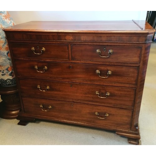 639 - Early 19th century mahogany 5 drawer chest with cross banding and ogee bracket feet and  later brass... 