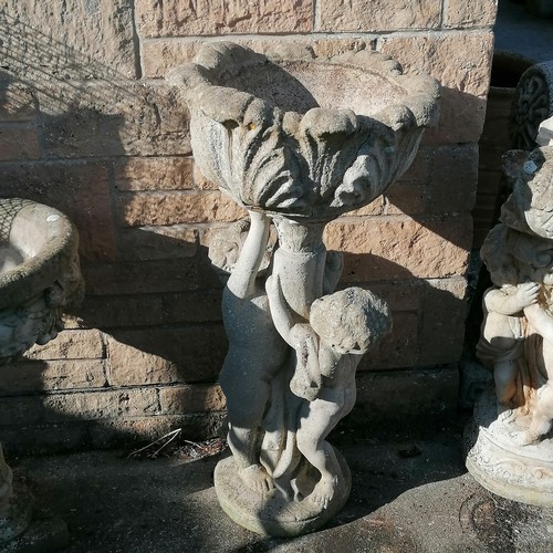 654 - Concrete planter with 2 cherub pedestal holding a bowl, 36