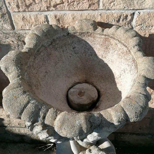 654 - Concrete planter with 2 cherub pedestal holding a bowl, 36