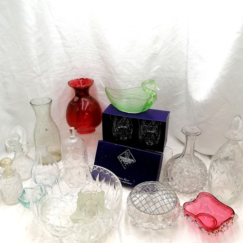 108 - Qty of glassware (some a/f) inc Edinburgh crystal boxed pair of tumblers & green glass swan dish
-SO... 