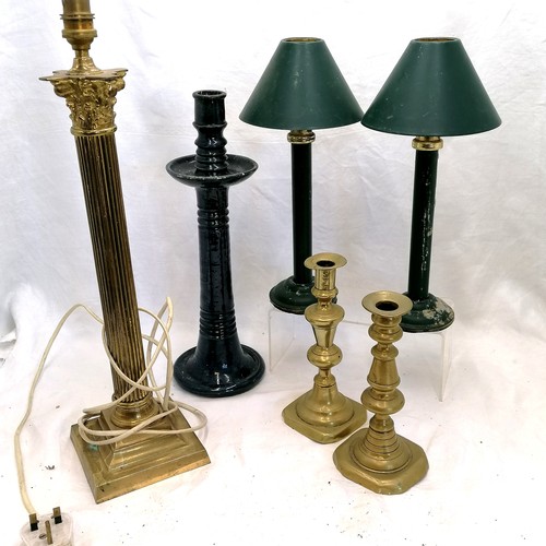 111 - Brass column lamp base (20