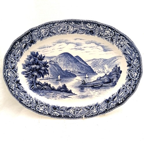 27 - Blue & white platter with lake scene (18