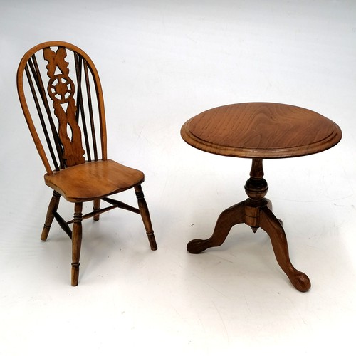 49 - Miniature chestnut pedestal table & country chair (7½