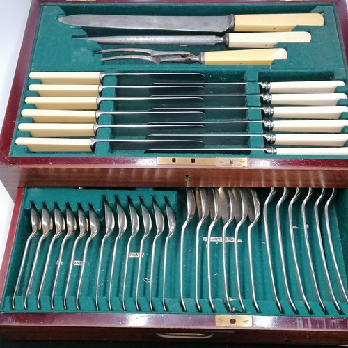 57 - Walker Hall & Son 1914 presentation canteen of cutlery in a mahogany & inlaid box with brass fitting... 