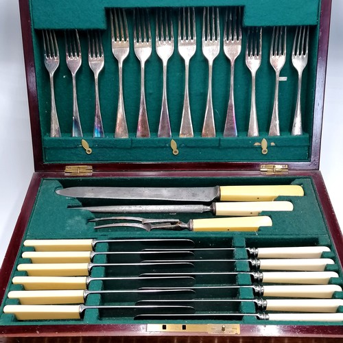 57 - Walker Hall & Son 1914 presentation canteen of cutlery in a mahogany & inlaid box with brass fitting... 