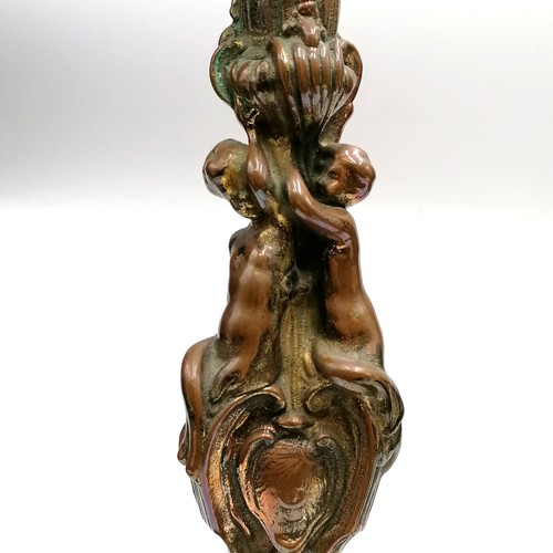 131 - Copper three cherub mounted lampbase (height 16