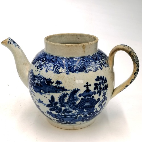 146 - 2 antique blue and white teapots with obvious damage and a matched lid. 4