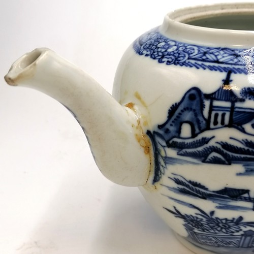 146 - 2 antique blue and white teapots with obvious damage and a matched lid. 4