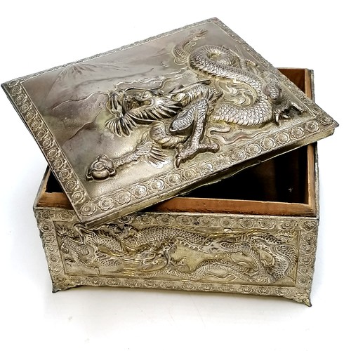 151 - Antimony Oriental box with dragon and mount Fuji decoration broken hinges, 6