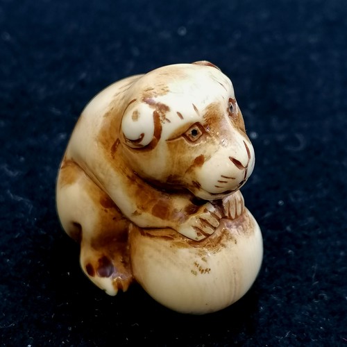 152 - 2 antique ivory signed Netsukes both of dogs, 1¾