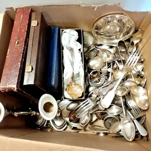 157 - Quantity of cutlery, cased cutlery incl. mother of pearl handled knives, candlesticks etc.