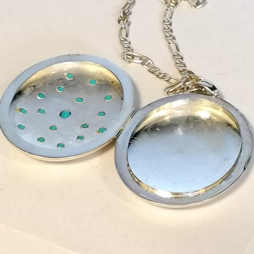 221 - Silver large locket set with turquoise 2.5