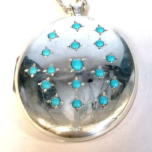 221 - Silver large locket set with turquoise 2.5