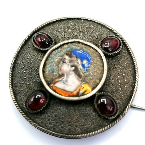 258 - Antique unmarked silver & enamel cabochon stone set brooch (a/f) t/w antique paste buckle etc