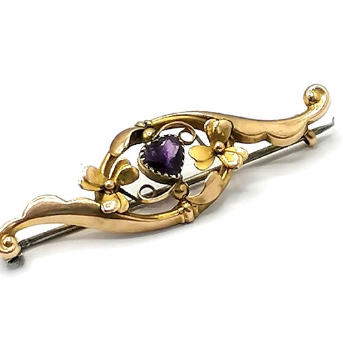 279 - 2 x 9ct gold & amethyst brooches - longest 1¾