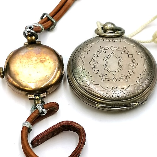 353 - 9ct gold cased vintage ladies wristwatch t/w silver cased open face pocket watch