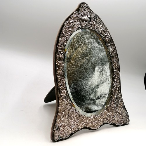 368 - 1987 silver shield shaped mirror with easel back by Whitehill Silver & Plate Co. - in good condition... 