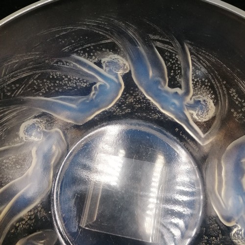 440 - R Lalique opalescent glass Ondines pattern bowl depicting 6 nymphs swimming around a central vortex.... 