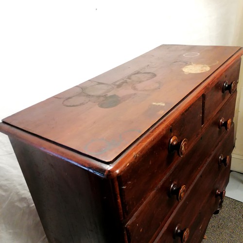 598 - Antique 2 over 3 stained pine chest of drawers with fishbelly skirt - 44