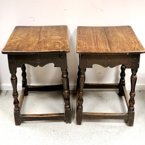 603 - Matched pair of period oak small Georgian side tables with fishbelly to skirt under top of both & na... 