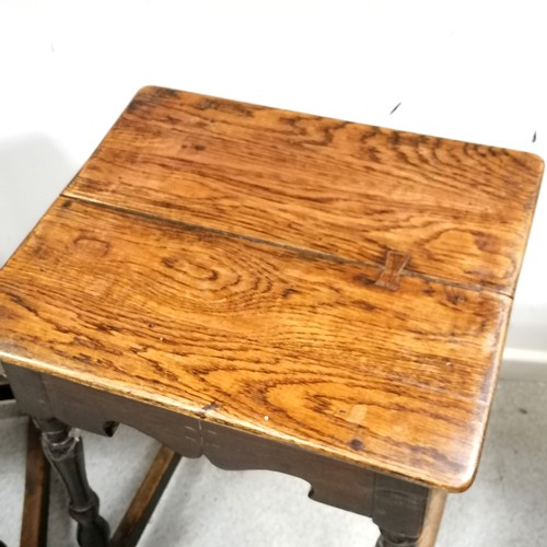 603 - Matched pair of period oak small Georgian side tables with fishbelly to skirt under top of both & na... 