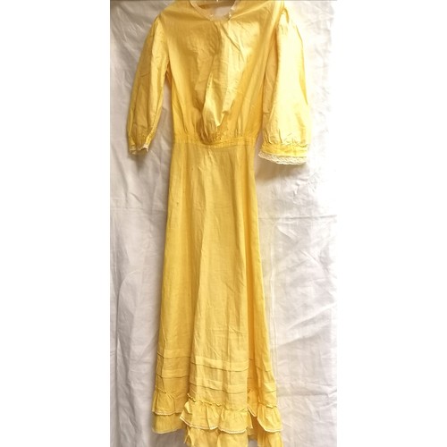 649 - Vintage ladies yellow cotton long dress, cotton childs white dress & ladies short sleeved blue dress