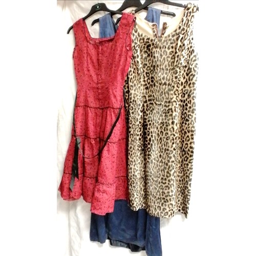 651 - Vintage leopard print short sleeve dress, red & black short sleeve dress & blue short sleeve silk dr... 