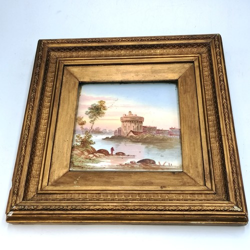 657 - Gilt framed tile with painted scene depicting classical scene - 11