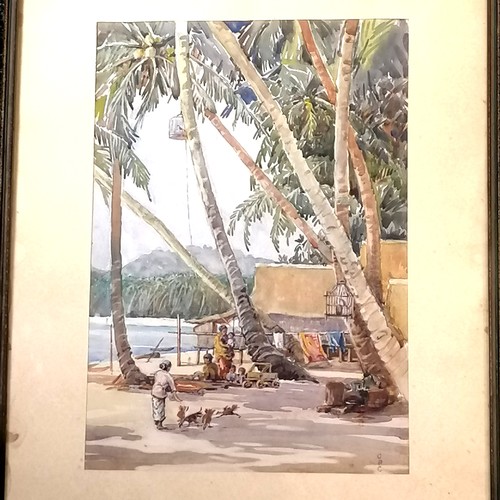 658 - Watercolour of an asian topographical beach scene signed CPG (?) - 23