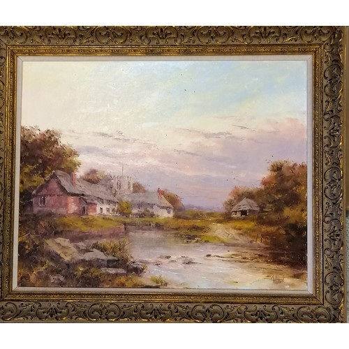 665 - 3 oil paintings inc Robert Cox & 1 signed Telford - largest 26