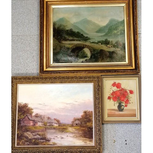 665 - 3 oil paintings inc Robert Cox & 1 signed Telford - largest 26