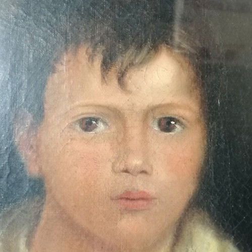 674 - Antique florentine gilt framed portrait of a boy on canvas - some damage to the frame - 22