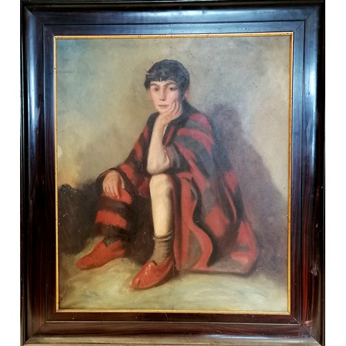 675 - Framed oil on canvas of a seated boy (