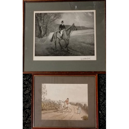 676 - Original watercolour of a huntsman & an old hag t/w a print of a huntsman hand signed by W A Harford... 