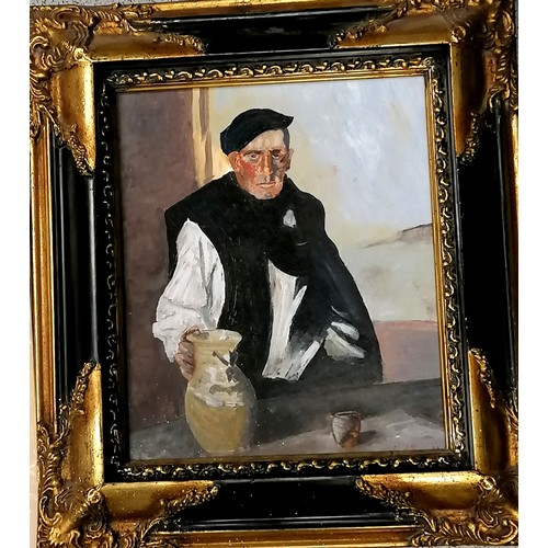 686 - Framed oil on board of a Basque gentleman by Joaquín Sorolla y Bastida (1863-1923) , Inscription to ... 