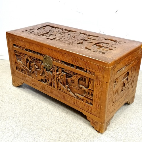 712 - Chinese carved camphor wood chest 29