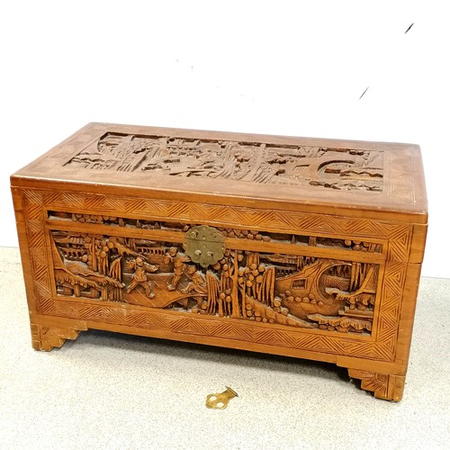 712 - Chinese carved camphor wood chest 29