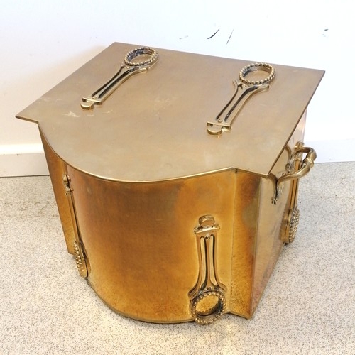 717 - Antique brass coal scuttle (with original liner) - 12