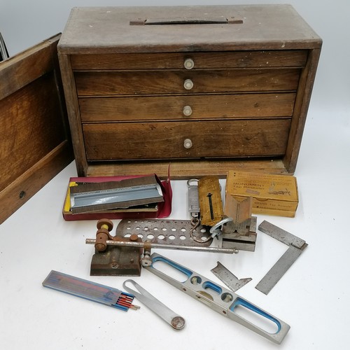 724 - Oak 1953 Napier apprentice tool chest / carry box fitted with 4 drawers containing tools - 16