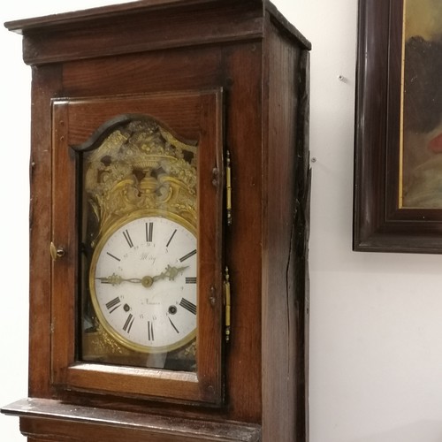 733 - French 18th century Breton long case clock in cherrywood with ceramic dial (Mery à Vannes) & brass d... 