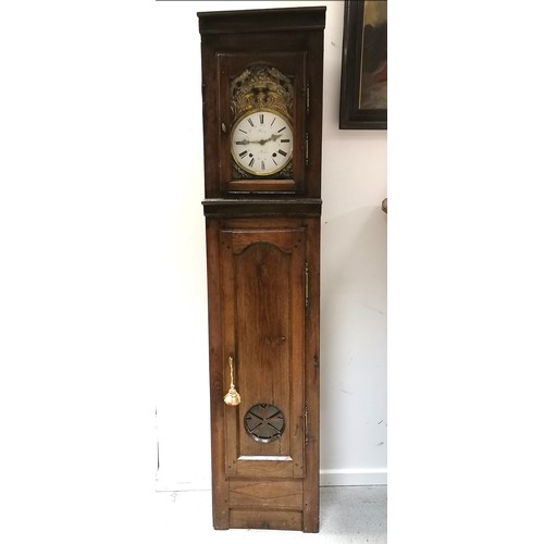 733 - French 18th century Breton long case clock in cherrywood with ceramic dial (Mery à Vannes) & brass d... 