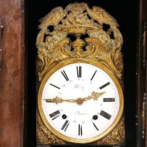 733 - French 18th century Breton long case clock in cherrywood with ceramic dial (Mery à Vannes) & brass d... 