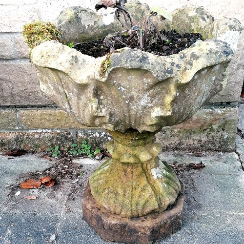 765 - Pair of 2-part pedestal urns with weathered patina - 20