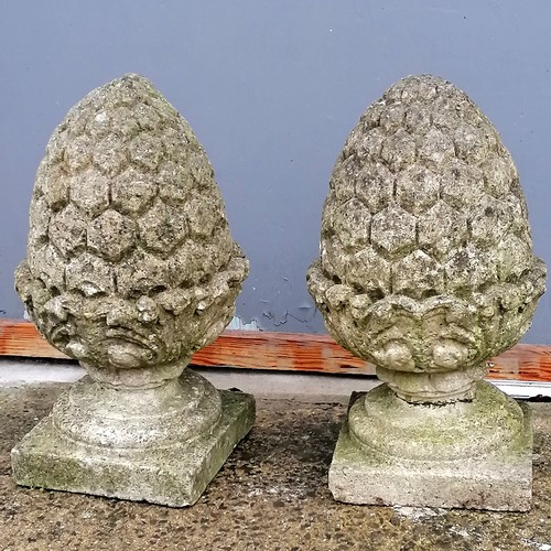 773 - 2 concrete pineapple finials - 1 has been glued at base ~ 21